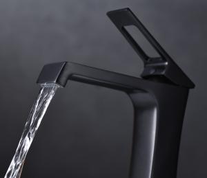 China bathroom Black Waterfall Mixer Taps Ceramic Valve Desk Mounted factory