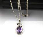 Sterling Silver Wave Chain with Amethyst Dome Cubic Zircon Pendant(PSJ0326)