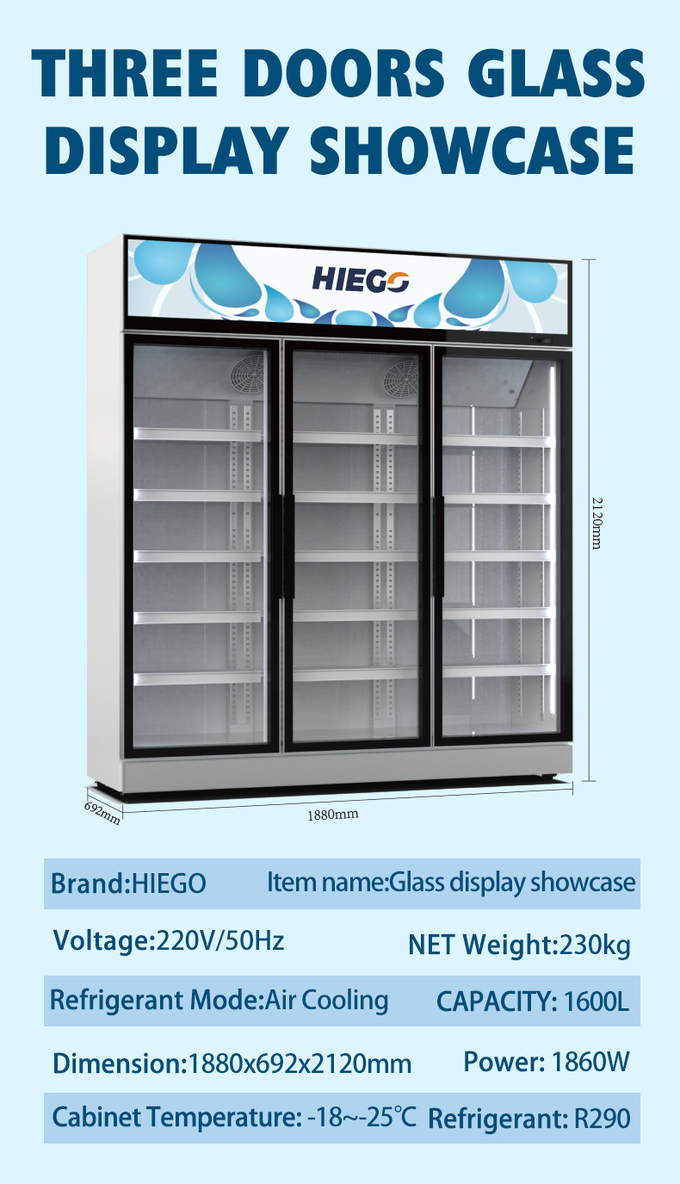 Commercial Cold Drink Freezer Pepsi Beer Cool Glass Door Refrigerator 1000L