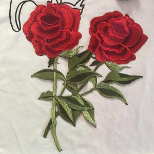 China Apparel Accessories Red Rose Embroidery Lace Applique Hot Fix Motif factory