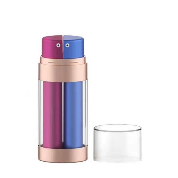 China Dual chamber double tube airless bottle 15ml*2 25ml*2 75ml*2 with single spout for dispensing factory
