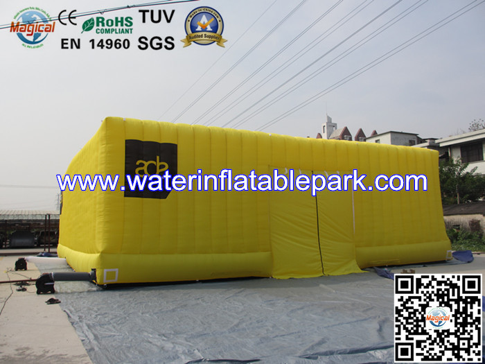 Yellow Festival Giant Inflatable Cube Tent , Inflatable Large Storage Tent Custom