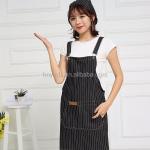 Print Logo Cotton Polyester women men Stripe bib Apron With Pockets, Durable bib