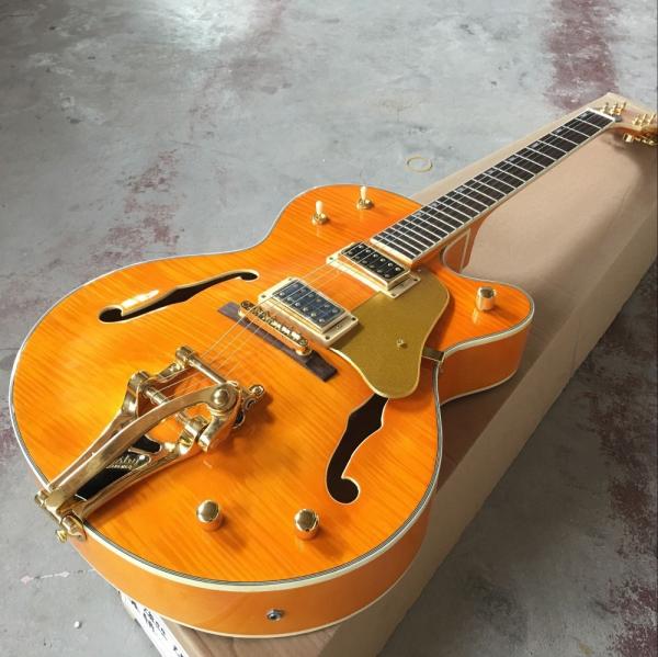 Tiger Flame jazz electric guitar.F hollow body jazz guitar. orange guitar