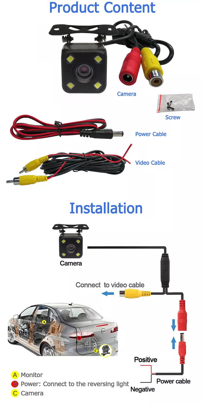 4 LED Light Auto Backup Camera Wide Angle View Universal Black Safe Parking