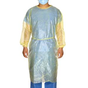 China Disposable Pp Pe Coated Waterproof Non Woven Isolation Gowns Yellow Color factory