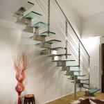 Glass Step Modern Straight Staircase With Stainless Steel Glass Railing