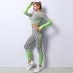 Round Neckline 85% Nylon Seamless Yoga Sets Gradient Blue Tie Dye Workout Set