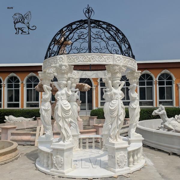 BLVE White Stone Pavilion Marble Greek Statues Gazebo Large Luxury Outdoor