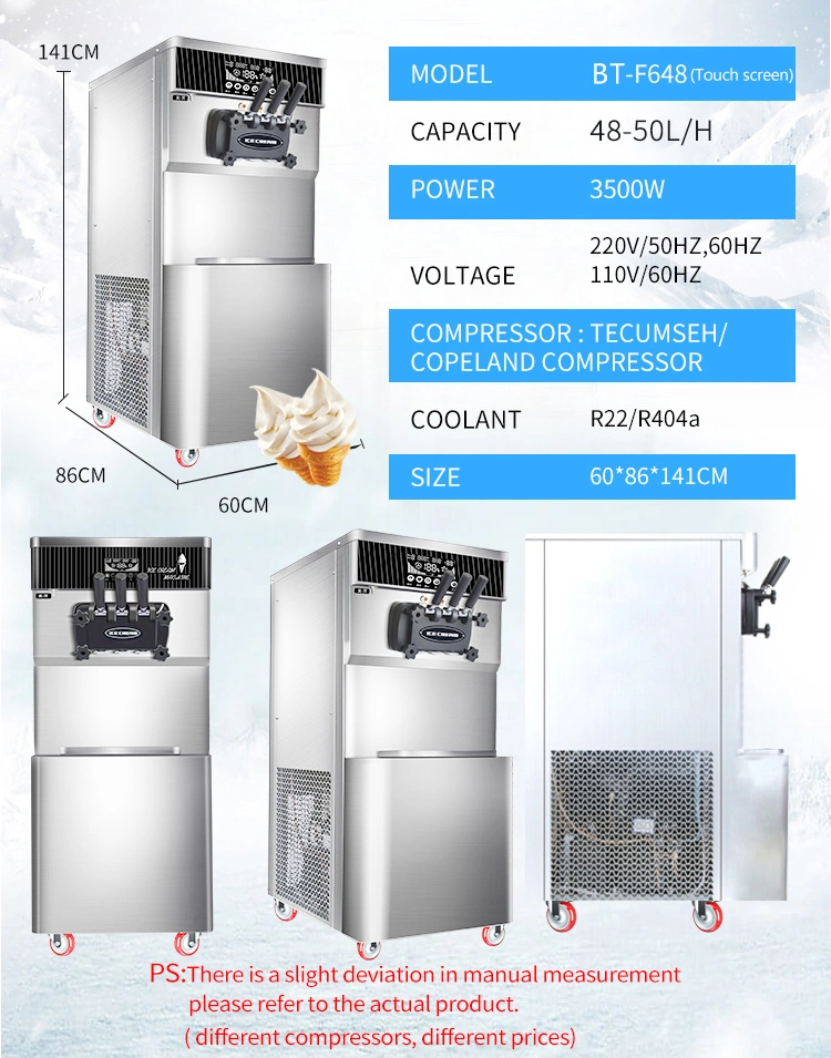 Big Capacity Touch Screen Stainless Steel Soft Ice Cream Machine Bt-F648