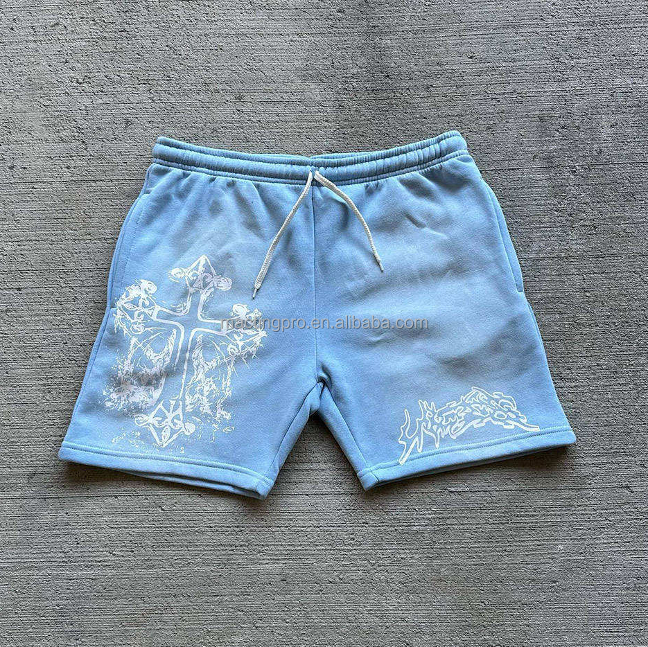 Knitted Custom Graphic Print Men's Vintage Acid Wash Shorts in Cotton French Terry