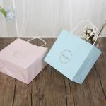 Light Blue / Pink Personalized Paper Gift Bags 150gsm White Kraft Paper Material