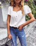 2023 Summer Manufacturer Wholesale Square Neck Solid Color Shirt White Women