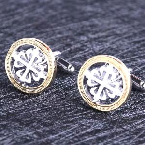 China Circular Hollow Mens Diamond Cufflinks Disc Gear Pattern 16mm Size factory