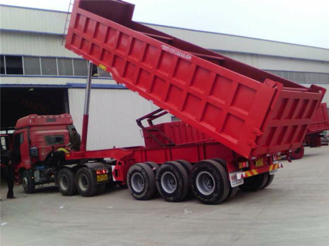 Three / Double Axle Heavy Duty Dump Trailers , Steel Frame Tipper Semi Trailer