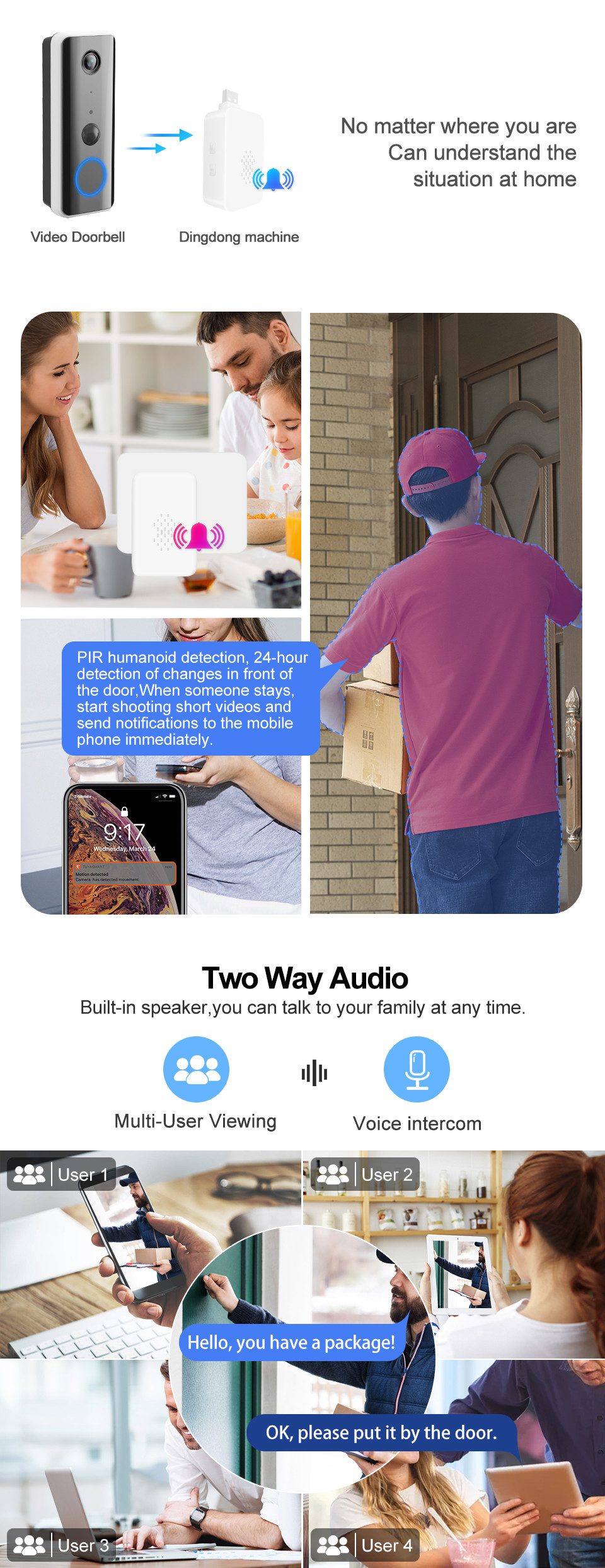 1080p Wifi Doorbell Camera Two Way Intercom With Chime