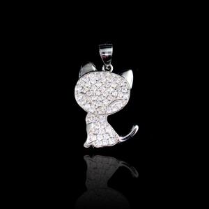 China Real 925 Silver Cubic Zirconia Pendant With Adorable Cat Shape Zircon / Enamel factory