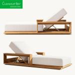 Modern Design Style Outdoor Garden Hotel Wooden Sun Lounger with Thick Cushion