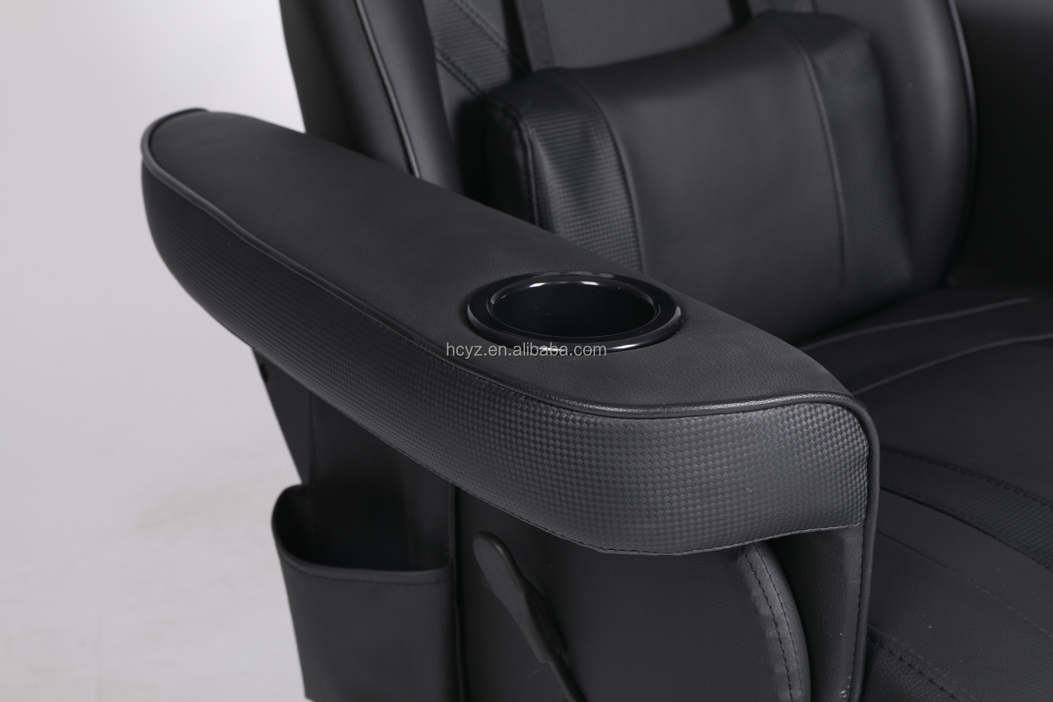 Black Racing Style Luxury Gaming Chair with Cup Holder and Footrest