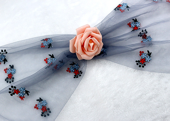 Schiffli Multi Colored Floral Embroidered Lace Fabric Tulle For Party Dress