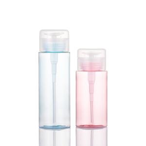 China Pink Makeup Remover Cosmetic Packaging Empty Bottle Blue Nail Polish Remover Press Pump Round Dispenser Flip Cap factory