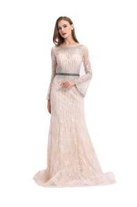 China Anti - Wrinkle Breathable Long Sleeve Long Prom Dresses 100% Polyester factory