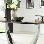 Stainless Steel Silver Black Marble Top Dining Table Set Luxury Modern Dining