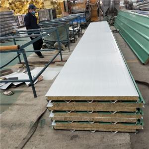 China rock wool sandwich panel cover with 0.426mm lotus green steel up and orange peel steel down factory