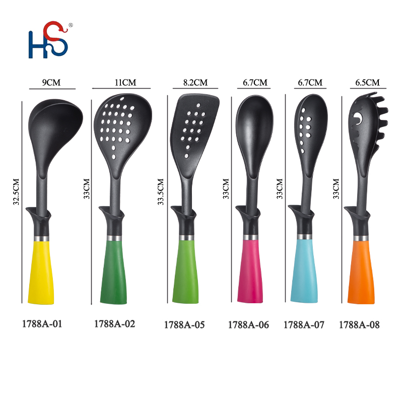 Non-stick Kitchen Utensils Set with Colorful Nylon66 Handles and Silk Printing Logo