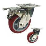 Waterproof Red PU 6" Plate Type Total Brake Stainless Steel Casters