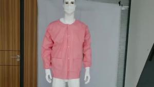 China S&amp;J High Quality Disposable Spunlace Lab Coat or Lab Jacket with Knitted Cuff Clothes Medical Oil Resistant Hospital Uniforms factory
