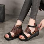 S181 Factory personalized side zipper leather platform high heel sandals ethnic