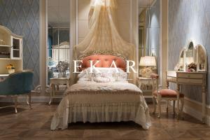 China Velvet Princess Bed Latest Bedroom Design Wooden Girl's Bed factory