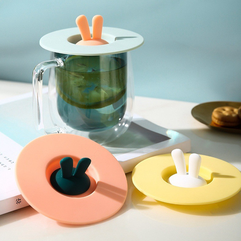 Silicone Cup Lids Food Grade Rabbit Ear Silicone Cup Cover Anti-Dust Airtight Seal Mugs Tea Cups Hot Cup Lid Coffee Cup