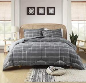 China Quilted Stripe Cationic Comforter Grey Quilted Polyester Filling Machine Washable factory