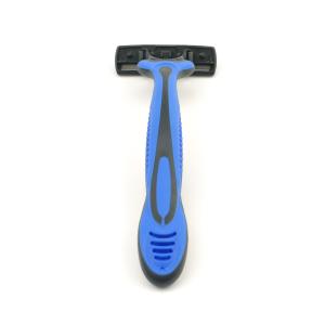 China China Manufacturer Comfortable Shaving Razor Rubber Handle Triple Blade Men Pivoting Razor factory