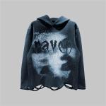 Cotton Distressed Hoodie Dtg Print Hoodie French Terry Pullover Ripped Cut Raw