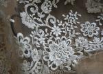 Silver Sequin Corded Lace Fabric , Embroidered Floral Wedding Tulle Fabric