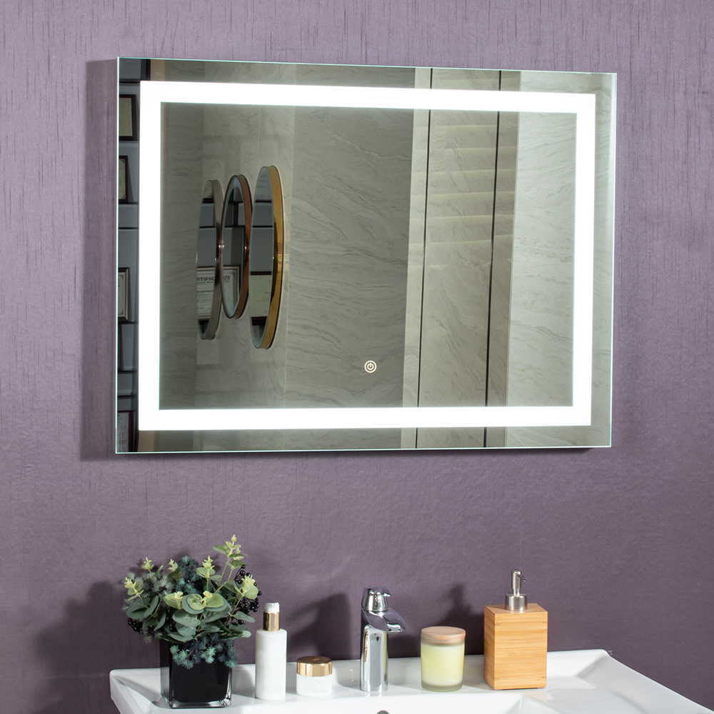 Wall Mounted LED Bathroom Mirror With Lights Dimming Function Polished Silver Mirror
