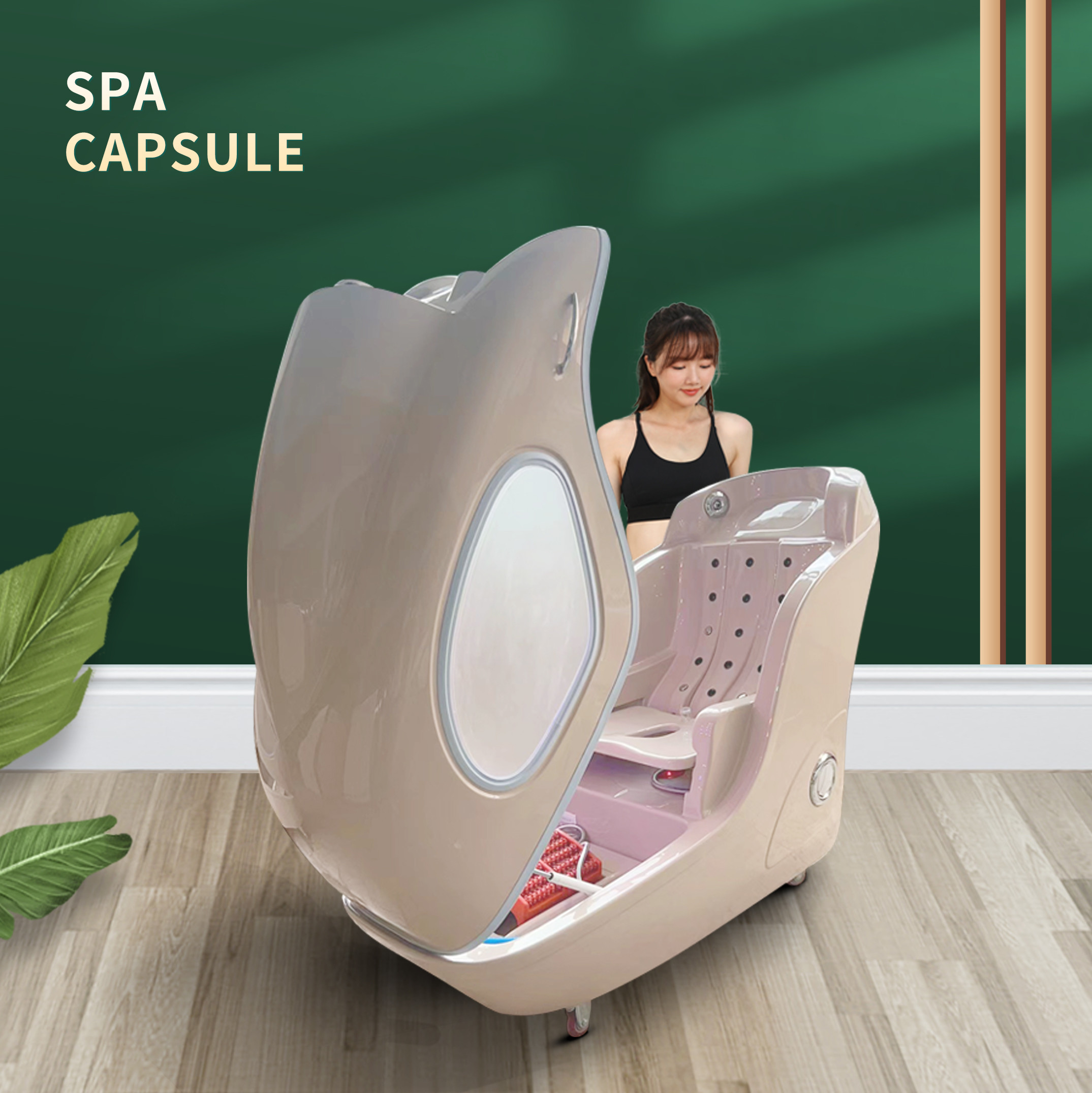 Creamy White 2 Pieces Red Lights Infrared Spa Capsule with PEMF Function for Slimming Detox