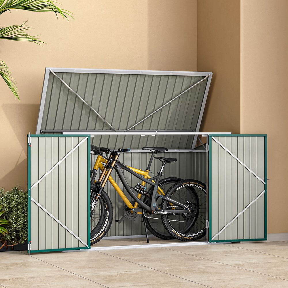 Countyard Storage Shed AJUNION 7ft Steel Metal Bike Shed with Lockable Door and Air vent