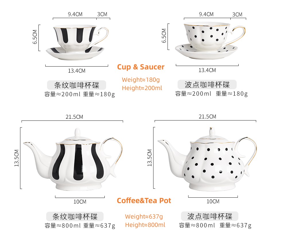 Porcelain Tea Set For Ramadan Gift Sustainable Tea Cup Teapot Saucers And Plates Gold rimmed cups