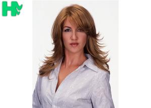 China Brown Color Non Lace Long Synthetic Hair Wigs For Womens , Natural Looking factory