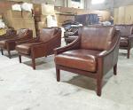 Vintage Leather Leisure Chair With Leather Arms Wooden Legs