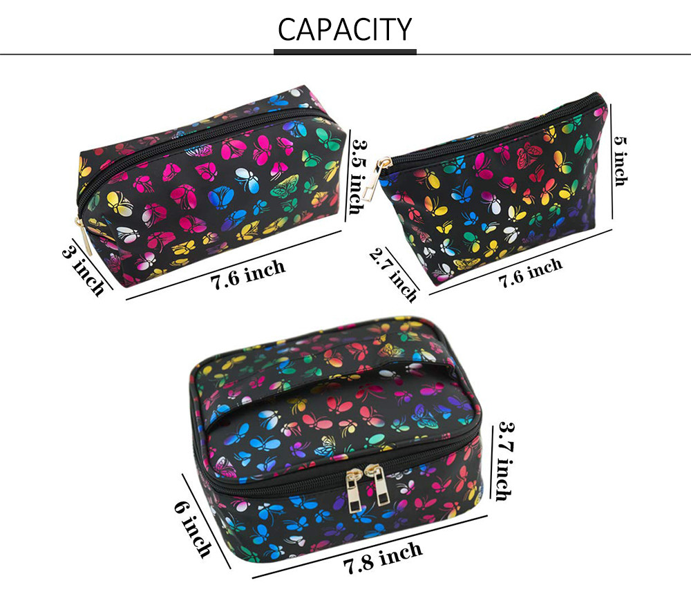 3 Pack Butterfly Polyester Women'S Toiletry Travel Bag
