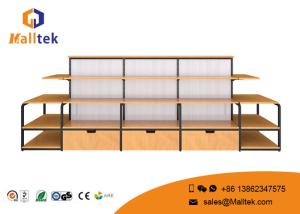 China Customized Wooden Retail Displays Wooden Display Wall Shelves Stainless Steel Frame factory