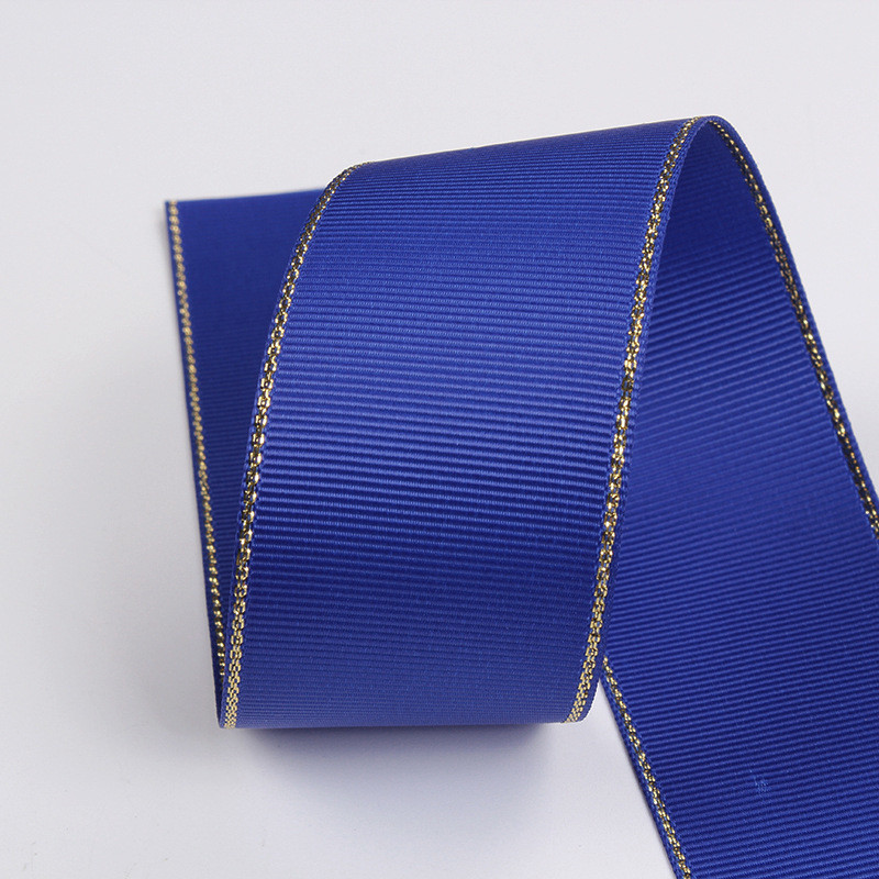 2.5cm Polyester Gold Edge Double Face Grosgrain Ribbon for Christmas Tree and Bag Handles