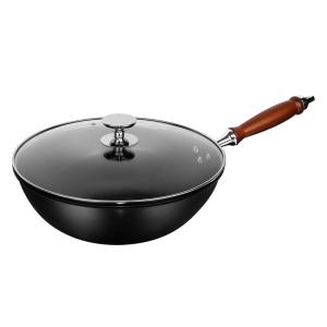 China Durable Kitchen Frying Pans Round Bottom Carbon Steel Wok Chemical Free 9.3cm Deep factory