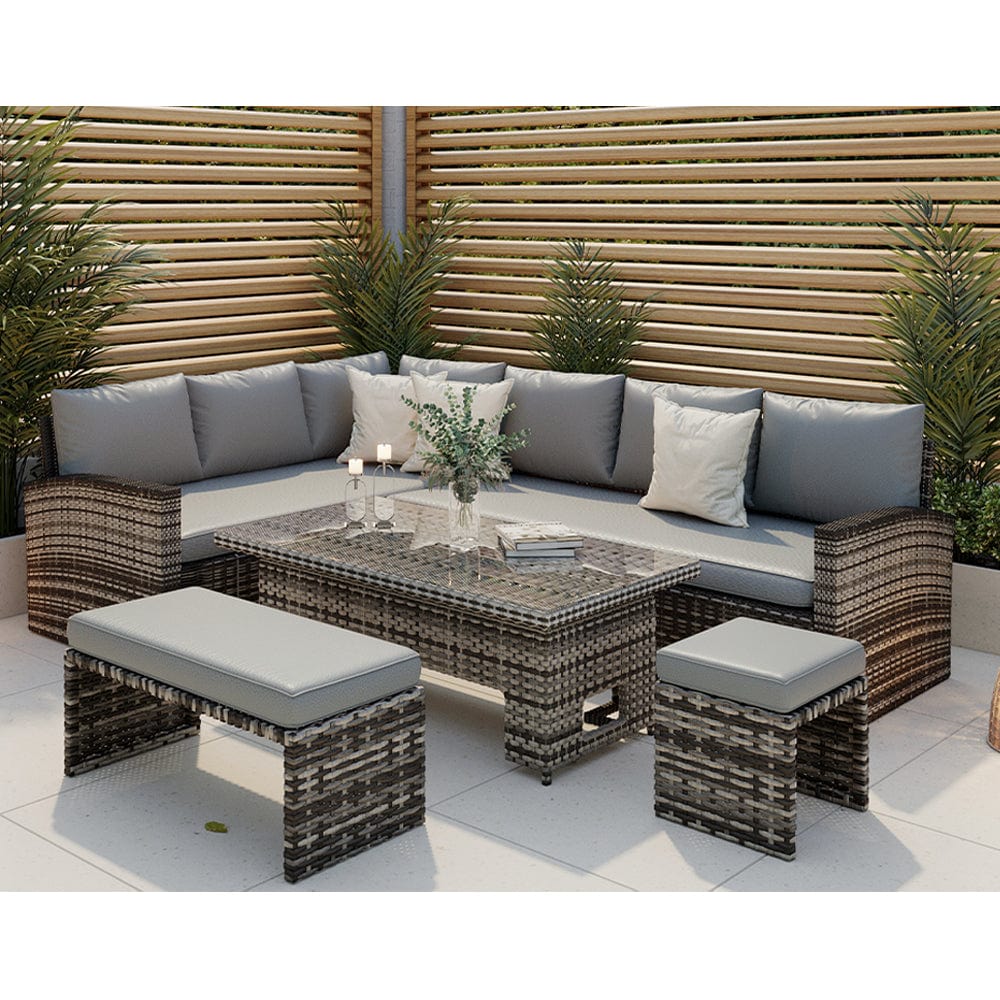 AJUNION PE Rattan Garden Dining Furniture Set with Rising Dining Table L96xW49xH35cm