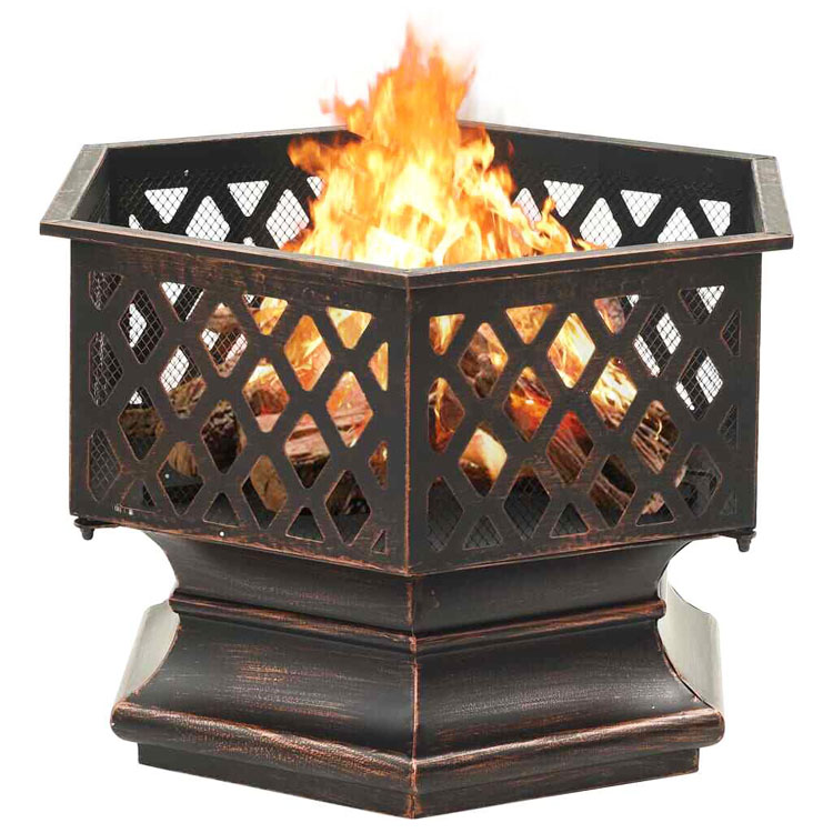 Hexagon Crossweave Steel Wood Burning Fire Pit Bowl for Outdoor Patio and Garden